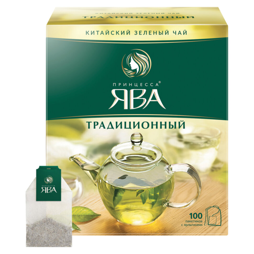 Чай ПРИНЦЕССА ЯВА зеленый, 100 пакетиков по 2 г, 0880-18, 621043
