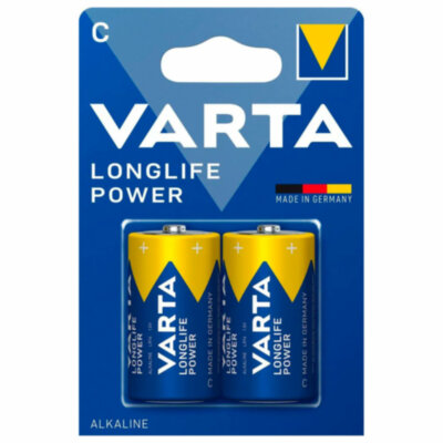 Батарейки алкалиновые КОМПЛЕКТ 2 шт., VARTA LONGLIFE POWER, C (LR14, 14А), блистер, 4914121412, 457410