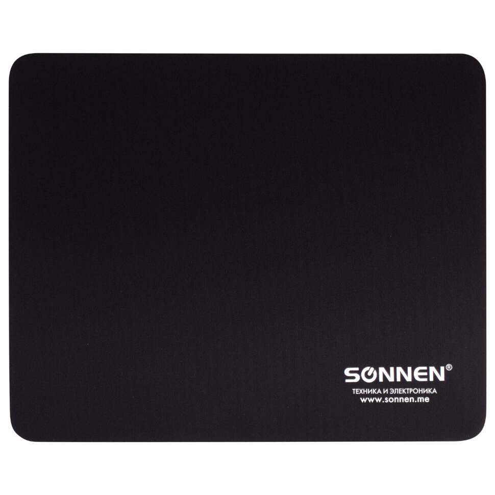 Коврик для мыши SONNEN "BLACK", резина + ткань, 220х180х3 мм, 513309, 513309