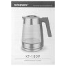 Чайник электрический SONNEN KT-1809, 1,8л, 2200 Вт, термостойкое стекло текстура ромб, внутренняя подсветка синяя, нержавеющая сталь, 455142, 455142