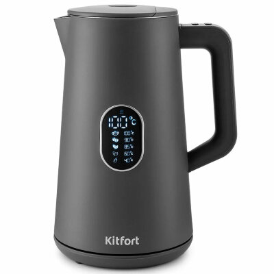 Чайник KITFORT КТ-6115-2, 1,5 л, 1800 Вт, закрытый нагревательный элемент, ТЕРМОРЕГУЛЯТОР, двойные стенки, серый, 455996