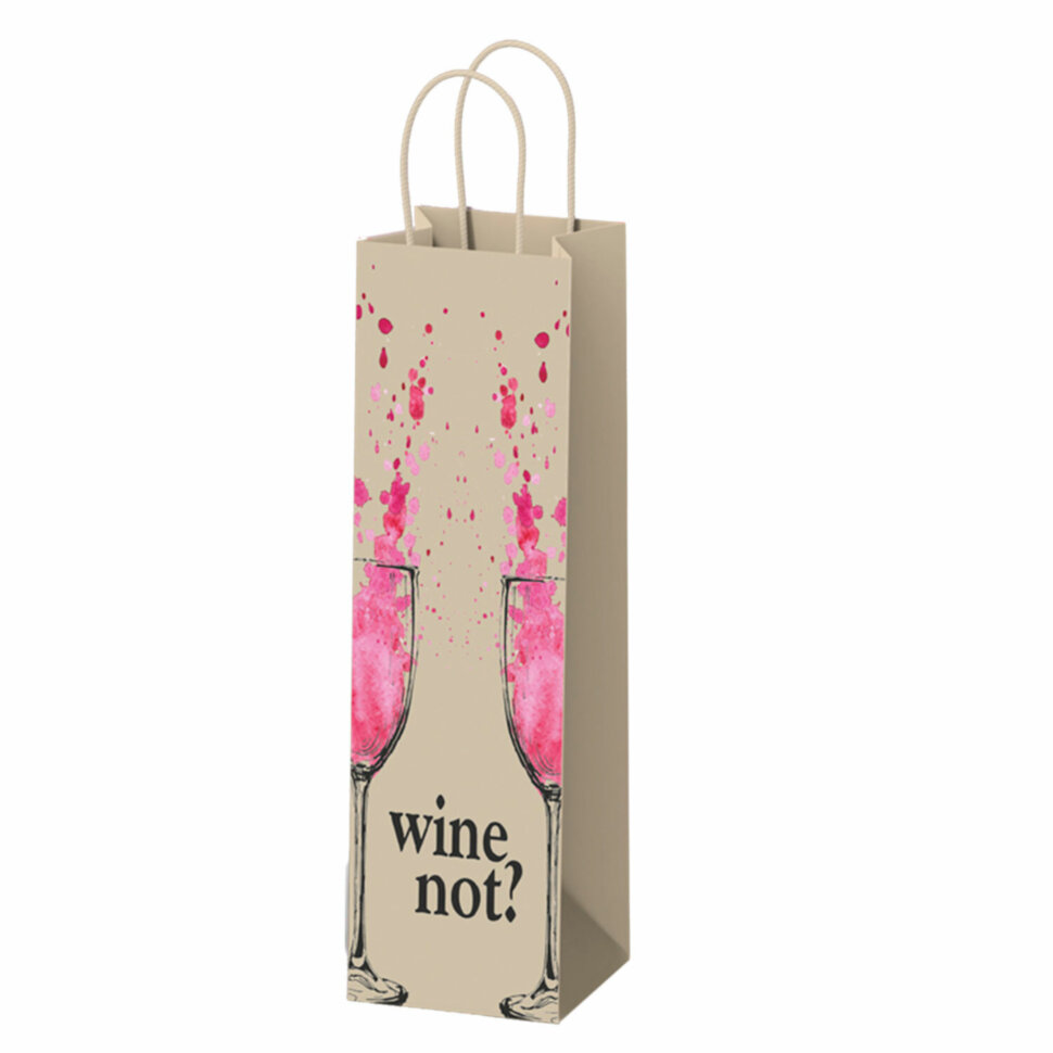 Крафт-пакет бумажный "Wine not?" 15х8х39 см, с кручеными ручками, плотность 80 г/м2, 115809, 50 штук, 701011