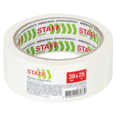 Клейкая лента малярная креппированная 38 мм x 25 м, STAFF, 229059, 229059