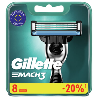 Сменные кассеты для бритья 8 шт., GILLETTE (Жиллет) "Mach3", для мужчин, 602834
