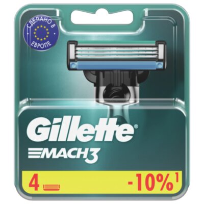Сменные кассеты для бритья 4 шт., GILLETTE (Жиллет) "Mach3", для мужчин, 602833