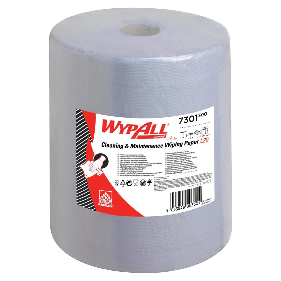 Бумага протирочная KIMBERLY-CLARK Wypall L20, 500 листов в рулоне, 33х38 см, 2-слойная, голубая, 7301, 702107