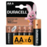 Батарейки КОМПЛЕКТ 6 шт., DURACELL Basic ОРИГИНАЛ, АА (LR6,15А), алкалиновые, пальчиковые, Б0014859, 456986