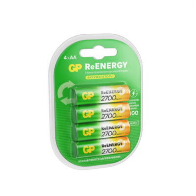 Батарейки аккумуляторные GP ReEnergy Ni-Mh пальчиковые КОМПЛЕКТ 4 шт., АА (HR6), 2600mAh, 270AAHCRGY, 270AAHCRGY-2CRC, 458465