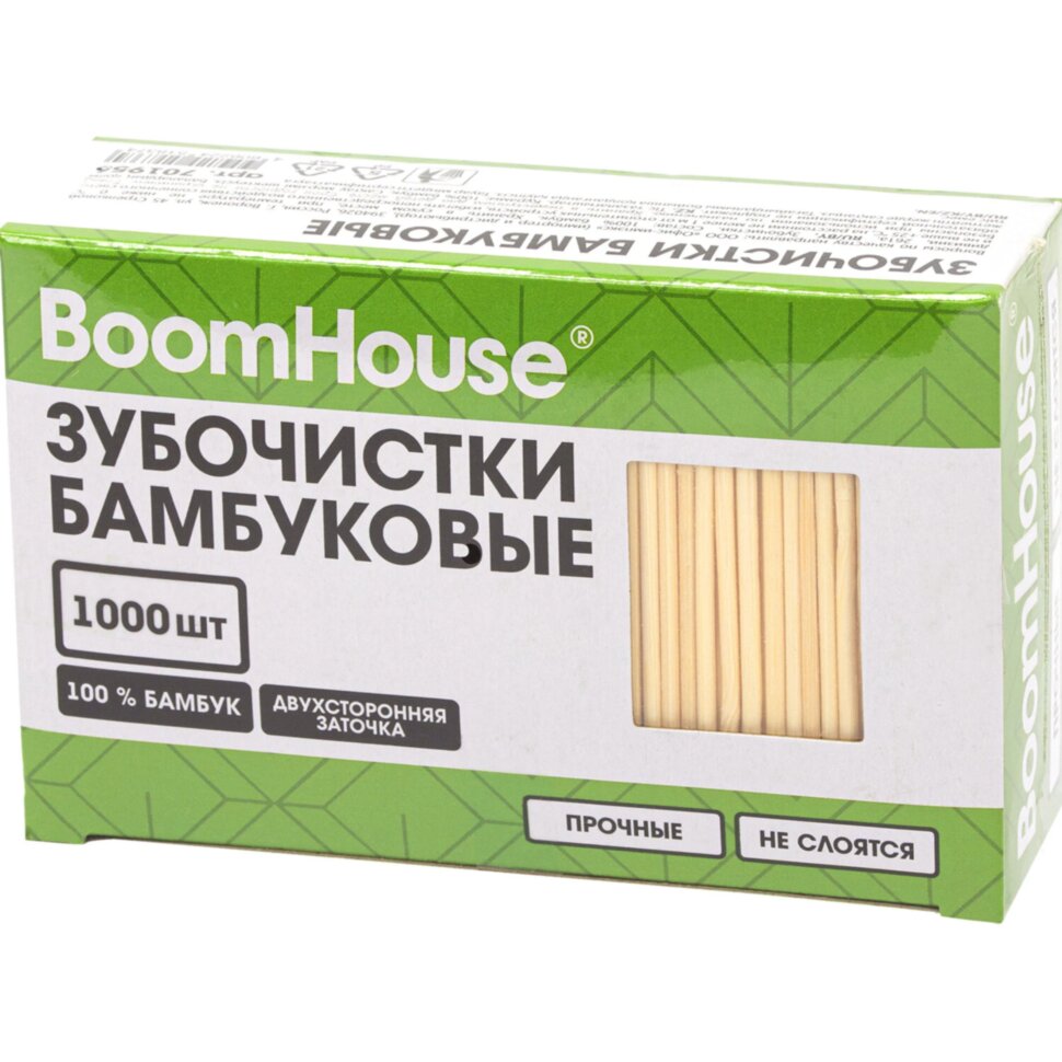 Зубочистки бамбуковые 1000 шт. в коробке, BOOMHOUSE (БУМХАУС), 701956, 701956