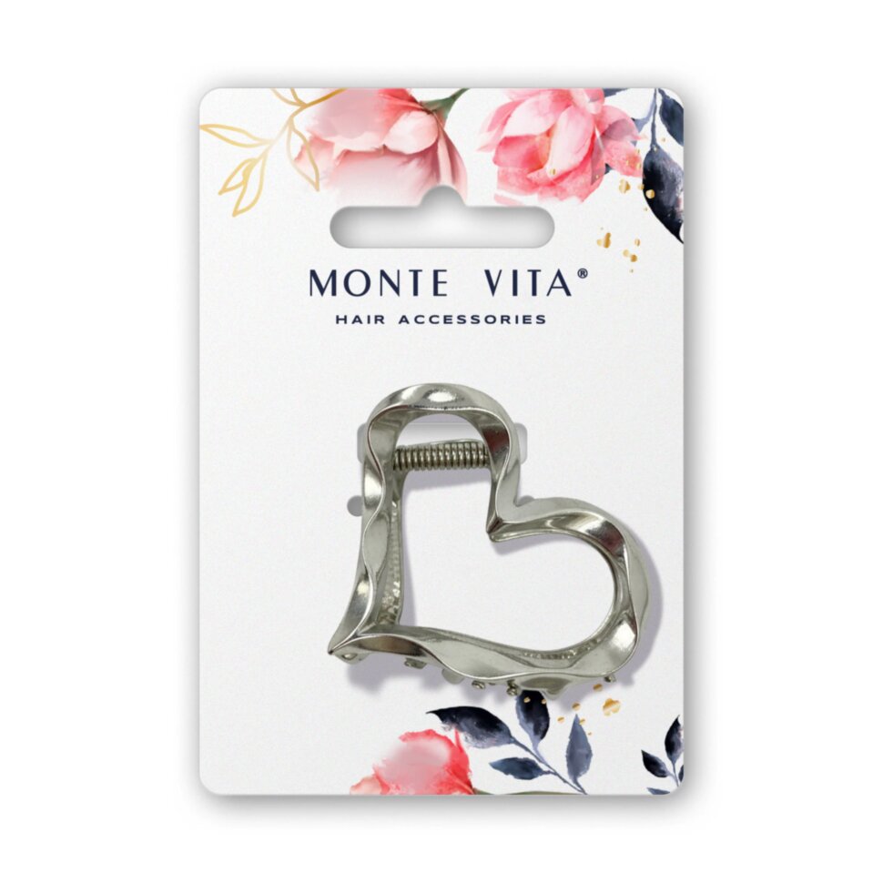 Краб для волос, 6 см, серебристый, MONTE VITA (МОНТЕ ВИТА), 458822, 12 штук, 458822