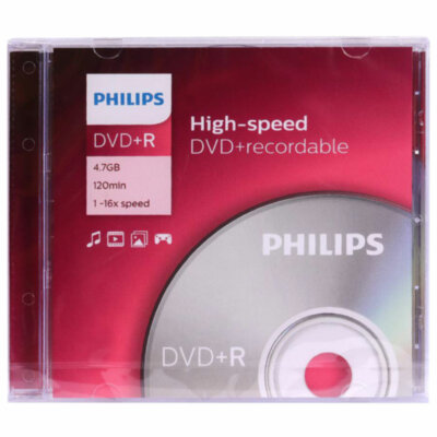 Диск DVD+R (плюс) PHILIPS, 4,7 Гб, 4x, Slim Case (1 штука), DR4S6S01F/97, 514204