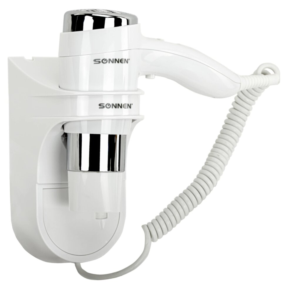 Фен для волос настенный SONNEN HD-2112 EXTRA POWER, 1600 Вт, 2 скорости, белый/хром, 608480, 608480