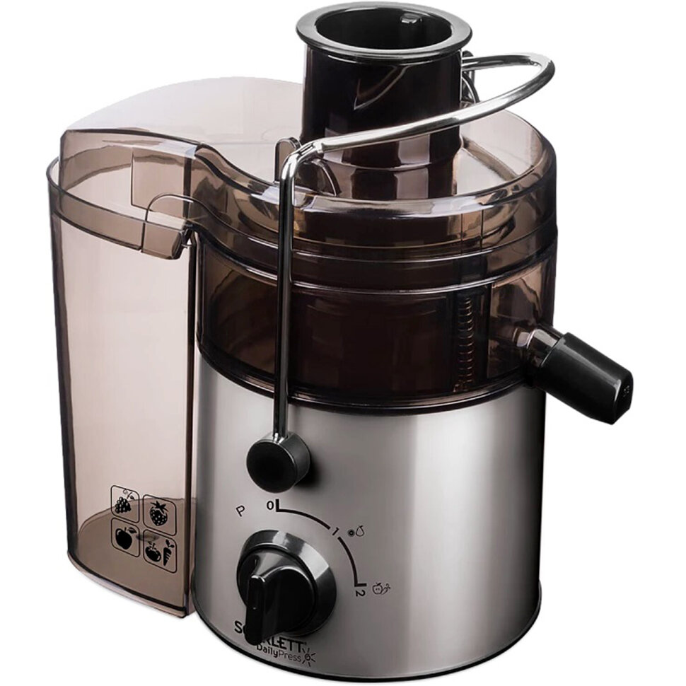Соковыжималка SCARLETT SC-JE50S18, 800 Вт, стакан 0,6 л, емкость для жмыха 1 л, пластик, сталь/черный, 457195
