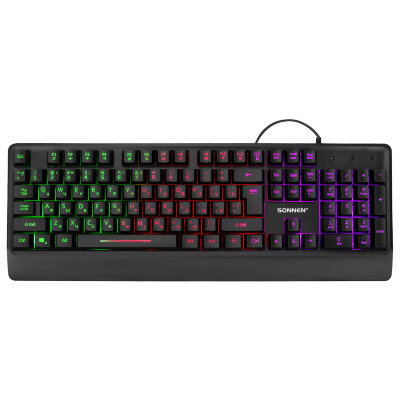 Клавиатура проводная USB, 104 клавиши, LED-подсветка, SONNEN K305, черная, 513948, 513948