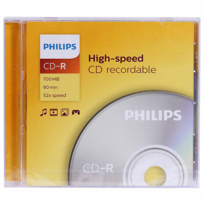 Диск CD-R PHILIPS, 700 Мб, 52x, Slim Case (1 штука), CR7D5SF01/97, 514201