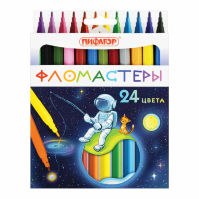 Фломастеры ПИФАГОР "Космическая одиссея", 24 цвета, вентилируемый колпачок, 152446, 152446