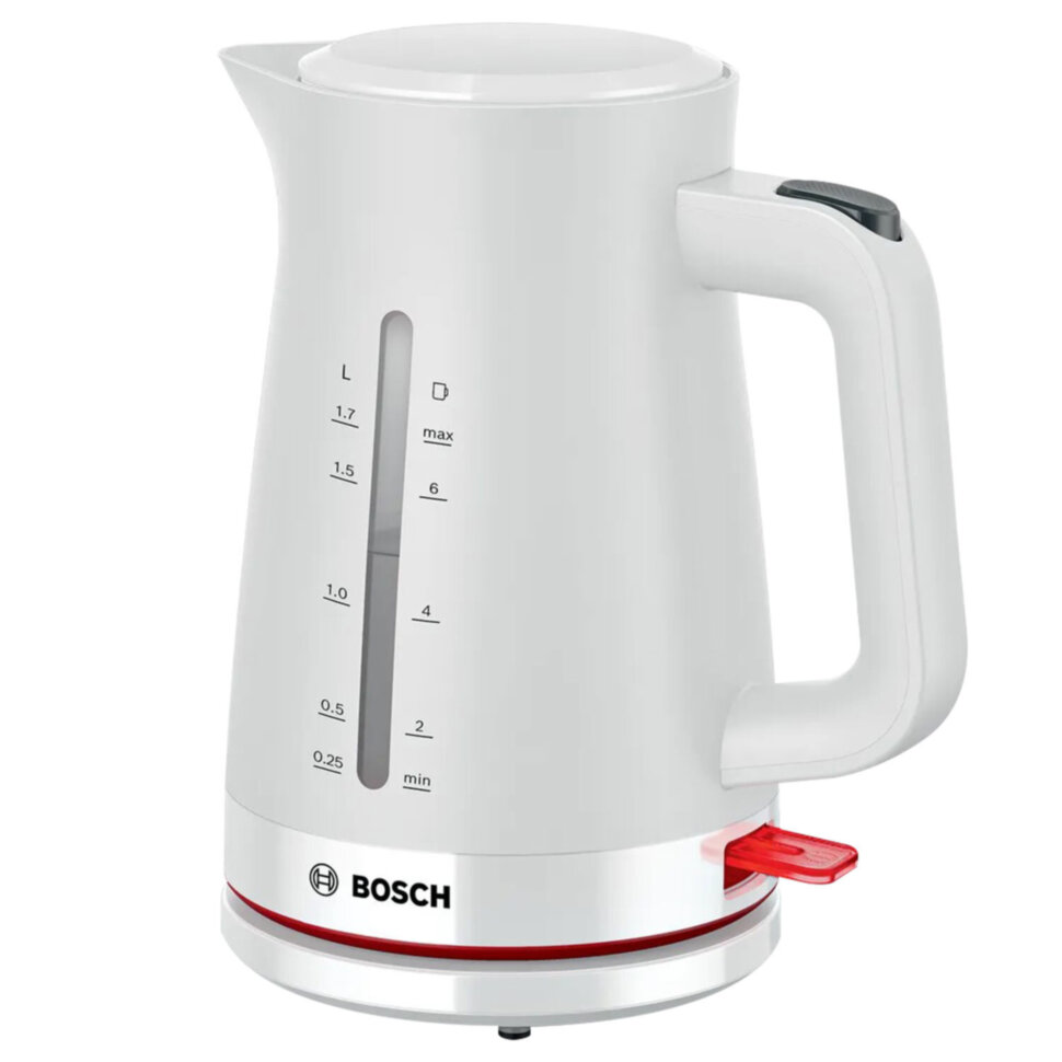 Чайник BOSCH TWK3M121, 1,7 л, 2400 Вт, закрытый нагревательный элемент, пластик, белый, 458594