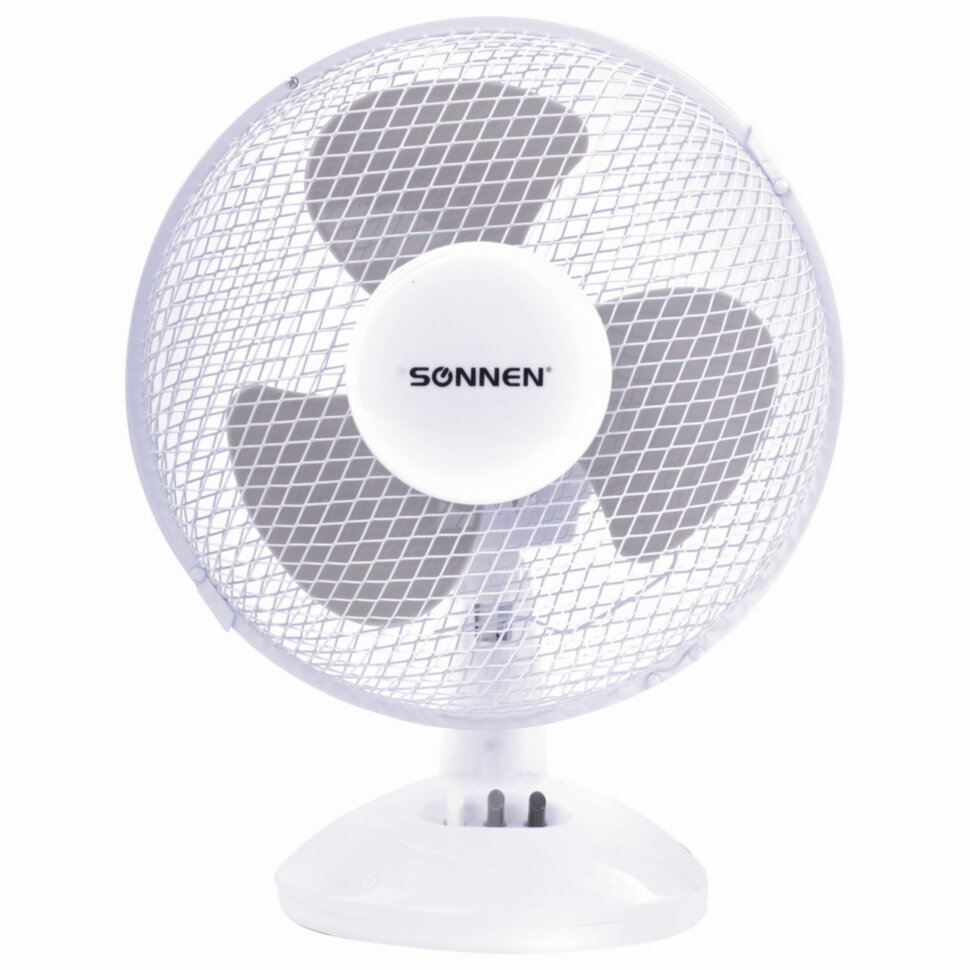 Вентилятор настольный SONNEN FT23-B6, d=23 см, 25 Вт, на подставке, 2 скоростных режима, белый/серый, 451038, 451038