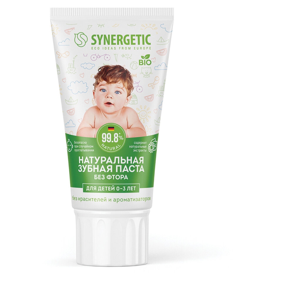Зубная паста детская 50 г, SYNERGETIC, липа и ромашка, от 0 до 3 лет, натуральная, 201008, 701878