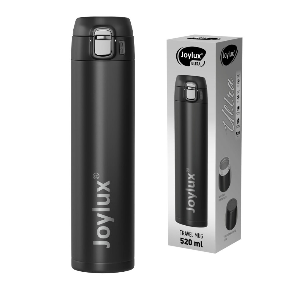 Термокружка 520 мл JOYLUX (ДЖОЙЛЮКС) ULTRA BLACK, нержавеющая сталь SUS304, черный матовый, 700277, 700277