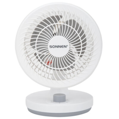 Вентилятор настольный SONNEN FT-160, 40 Вт, 23 см, 3 скорости, вращение на 60°, механическое управление, белый, 457784, 457784