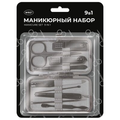 Универсальный набор для маникюра и педикюра 9 в 1 в футляре, MINI, красный, блистер, WBZ (ВБЗ), 609497, 609497