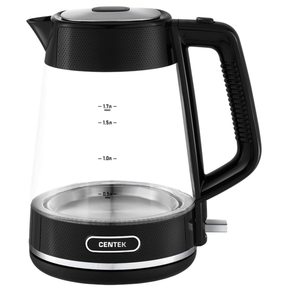 Чайник CENTEK CT-1014, 1,7 л, 2200 Вт, закрытый нагревательный элемент, стекло, черный, CT-1014 Black, 457623