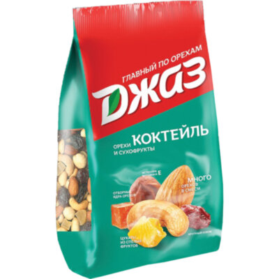 Орехи и сухофрукты ДЖАЗ "Коктейль", фундук, кешью, миндаль, папайя, ананас, изюм, 300 г, 76, 620161