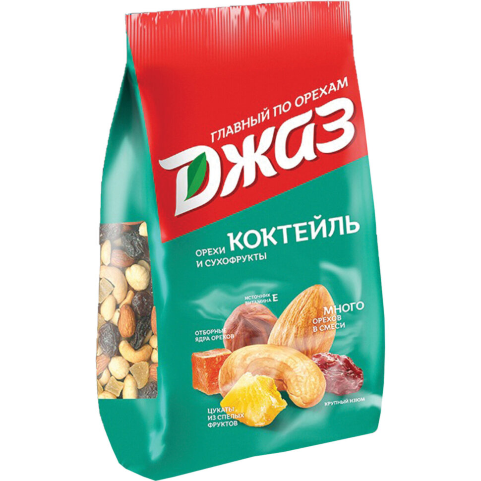 Орехи и сухофрукты ДЖАЗ "Коктейль", фундук, кешью, миндаль, папайя, ананас, изюм, 300 г, 76, 620161