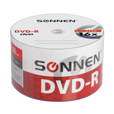 Диски DVD-R SONNEN 4,7 Gb 16x Bulk (термоусадка без шпиля), КОМПЛЕКТ 50 шт., 512574, 512574