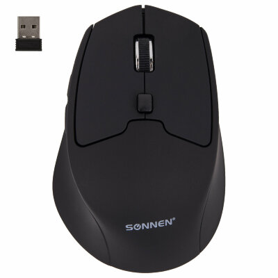 Мышь беспроводная SONNEN V33, USB, 800/1200/1600 dpi, 6 кнопок, оптическая, черная, SOFT TOUCH, 513517, 513517