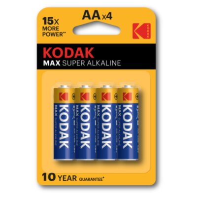 Батарейки алкалиновые "пальчиковые" КОМПЛЕКТ 4 шт., KODAK Max Super Alkaline, АА (LR6, 24А), блистер, Б0005120, 457384