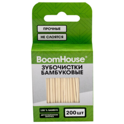 Зубочистки бамбуковые 200 шт. в коробке с подвесом, BOOMHOUSE (БУМХАУС), 701954, 701954