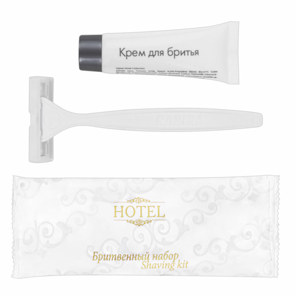Бритвенный набор КОМПЛЕКТ 200 шт., HOTEL (крем для бритья + станок), саше, флоупак, 2000121/1, 1 штук, 608848