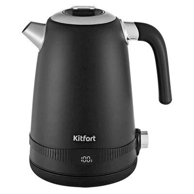 Чайник KITFORT КТ-6121-1, 1,7 л, 2200 Вт, закрытый нагревательный элемент, LED-дисплей, ТЕРМОРЕГУЛЯТОР, сталь, черный, 456001