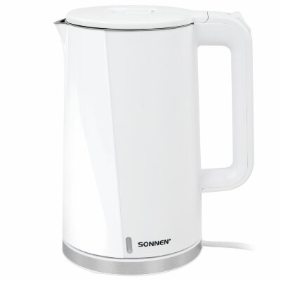 Чайник электрический с двойными стенками SONNEN KT-8718W, 1,7 л, 2200 Вт, белый, 454685, 454685