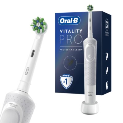 Зубная щетка электрическая ORAL-B (Орал-би) Vitality Pro, БЕЛАЯ/ГОЛУБАЯ, 1 насадка, 53019436, 608717
