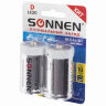 Батарейки КОМПЛЕКТ 2 шт, SONNEN Alkaline, D (LR20, 13А), алкалиновые, в блистере, 451091, 451091