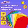 Цветная бумага А4, ТОНИРОВАННАЯ В МАССЕ, 100 листов, 10 цветов, склейка, 80 г/м2, ЮНЛАНДИЯ, 210х297 мм, 129891, 129891