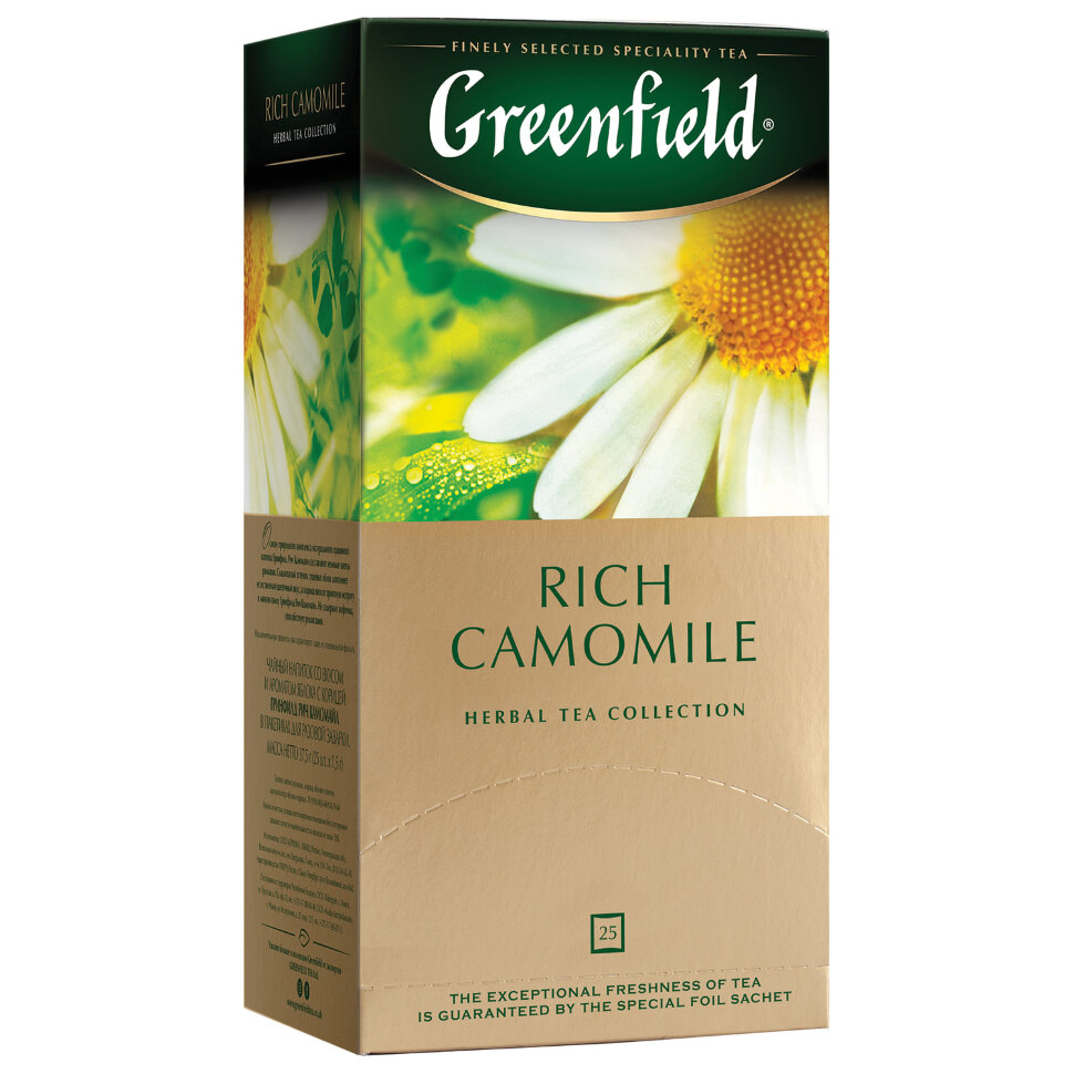 Чай GREENFIELD "Rich Camomile" травяной ромашковый, 25 пакетиков в конвертах по 1,5 г, 0432-10, 620381