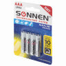 Батарейки КОМПЛЕКТ 4 шт., SONNEN Alkaline, AAA (LR03, 24А), алкалиновые, мизинчиковые, в блистере, 451088, 451088