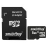 Карта памяти micro SDHC, 8 GB, SMARTBUY, 10 Мб/сек. (class 10), с адаптером, SB8GBSDCL10-01, 512805