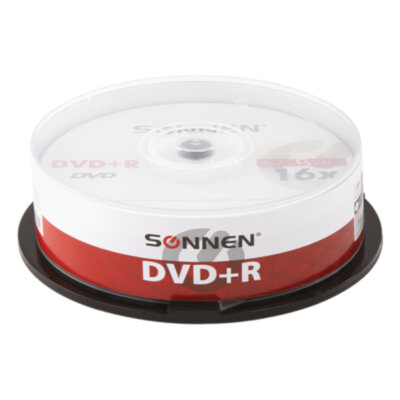 Диски DVD+R SONNEN, 4,7 Gb, 16x, Cake Box (упаковка на шпиле), КОМПЛЕКТ 25 шт., 513532, 513532