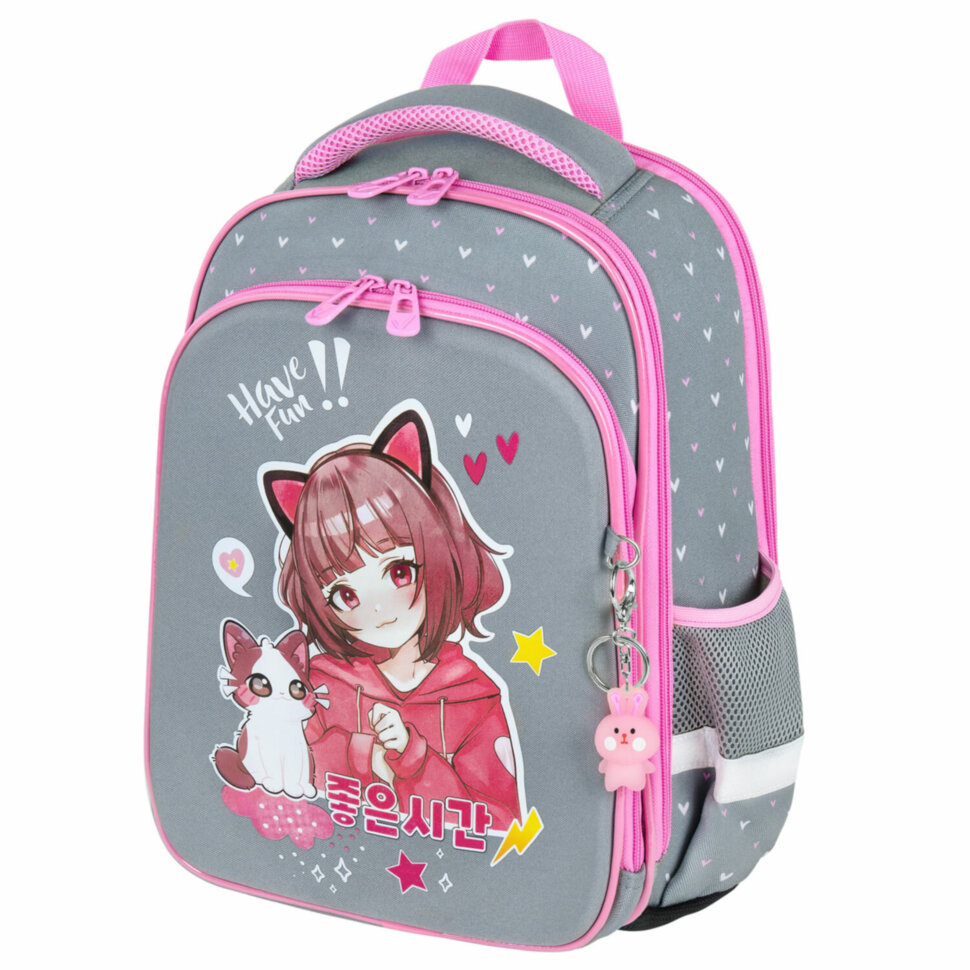 Ранец BRAUBERG QUADRO, 3 отделения, с брелком, "Anime friends", 37х28х18 см, 272022, 272022