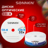 Диски CD-R SONNEN, 700 Mb, 52x, Cake Box (упаковка на шпиле) КОМПЛЕКТ 25 шт., 513531, 513531