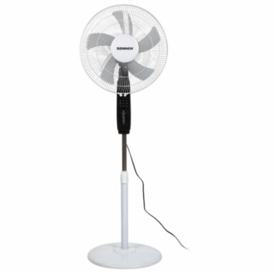 Вентилятор напольный, 3 режима, пульт ДУ, SONNEN TF-45W-40-520, d=40 см, 45 Вт, белый, 454788, 454788