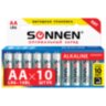 Батарейки КОМПЛЕКТ 10 шт., SONNEN Alkaline, АА (LR6, 15А), алкалиновые, пальчиковые, короб, 451086, 451086