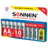 Батарейки КОМПЛЕКТ 10 шт., SONNEN Alkaline, АА (LR6, 15А), алкалиновые, пальчиковые, короб, 451086, 451086