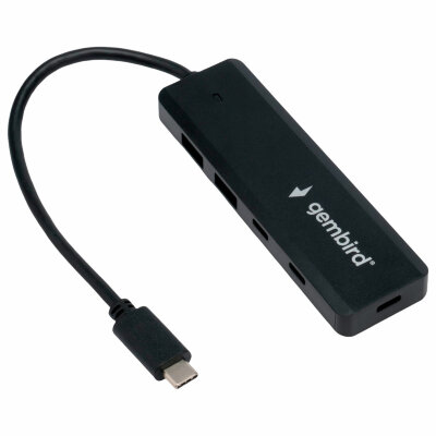 Хаб USB 3.1, 2xUSB, 2xType-C, с дополнительным питанием (Type-C), кабель Type-C 19 см, черный, GEMBIRD UHB-C425, 514212