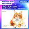 Альбом для акварели А4 40 л., бумага 200 г/м2, гребень, твердая подложка, BRAUBERG, "Мейн-кун", 116884, 116884